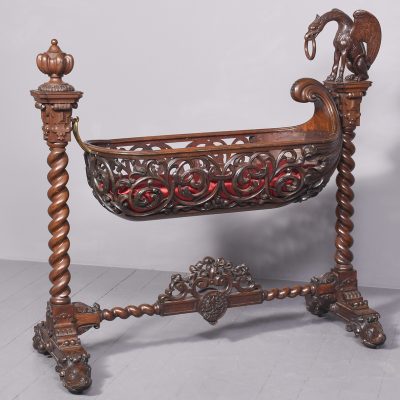 Carved Oak Swinging Crib on Stand Antique Beds 3