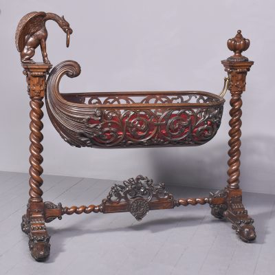 Carved Oak Swinging Crib on Stand Antique Beds 20