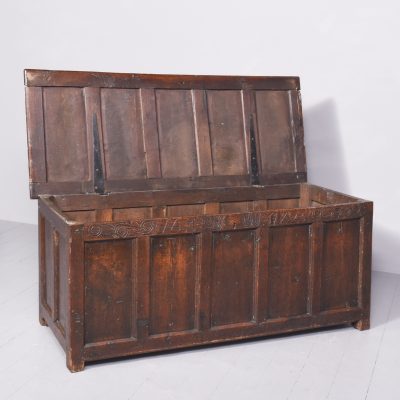 Large George I Panelled Oak Coffer Antique Chests 13