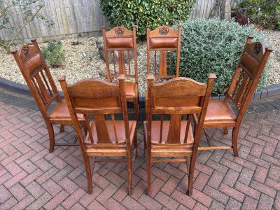 Set of 6 Shapland & Petter Oak Dining Chairs Arts & Crafts Antique Chairs 6