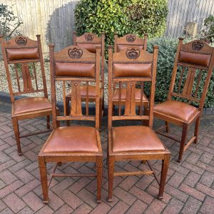 Set of 6 Shapland & Petter Oak Dining Chairs Arts & Crafts Antique Chairs