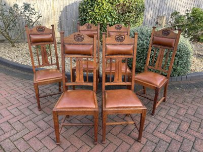 Set of 6 Shapland & Petter Oak Dining Chairs Arts & Crafts Antique Chairs 3