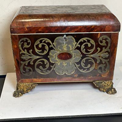 TORTOISE SHELL & BUELLE TEA CADDY Antique Boxes 3