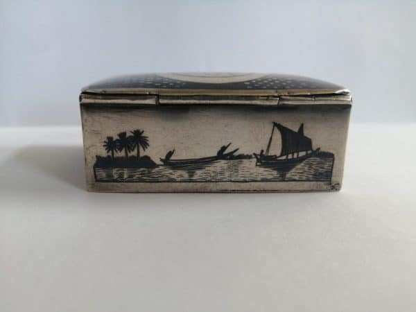 Exquisite WW2 Iraqi Niello Silver Snuff Box Marsh Arab Sweetheart - Image 2