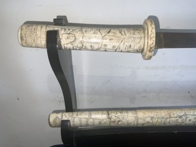 JAPANESE SHORT SWORD DECORATED BONE SCABBARD - Image 15