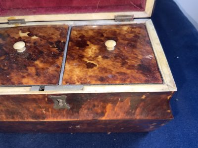 TORTOISE SHELL GEORGIAN  TEA CADDY Antique Boxes 15