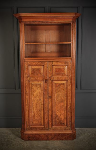 Rare Slim Burr Walnut Cupboard cupboard Antique Bookcases 3