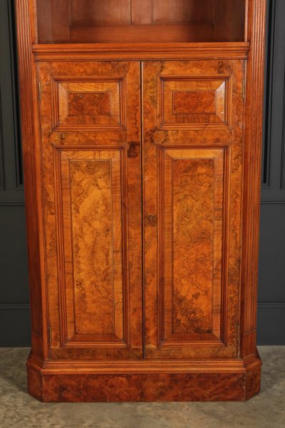 Rare Slim Burr Walnut Cupboard cupboard Antique Bookcases 6