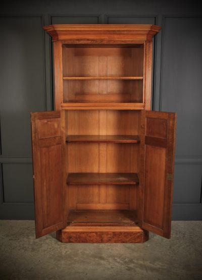 Rare Slim Burr Walnut Cupboard cupboard Antique Bookcases 9