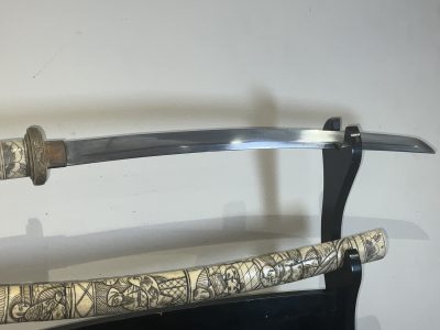 JAPANESE SWORD CARVED SAYA Antique Swords 22