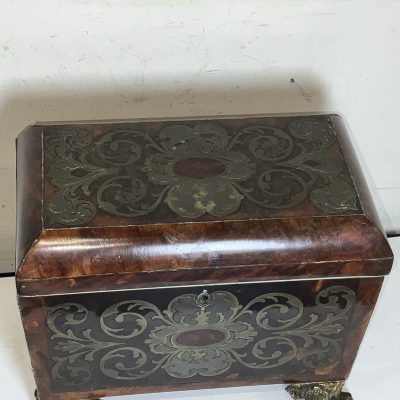 TORTOISE SHELL & BUELLE TEA CADDY Antique Boxes 4