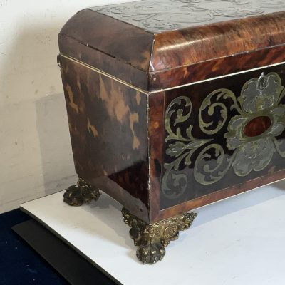 TORTOISE SHELL & BUELLE TEA CADDY Antique Boxes 5