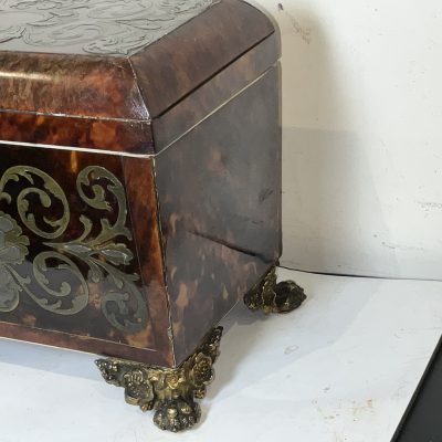 TORTOISE SHELL & BUELLE TEA CADDY Antique Boxes 6