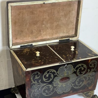 TORTOISE SHELL & BUELLE TEA CADDY Antique Boxes 12