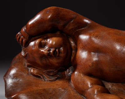 A Very Interesting Carved Fruitwood Sleeping Child Attributed To Laurent Delvaux  Gand 1696- Nivelles 1778. sculpture Antique Sculptures 6