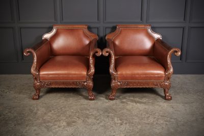 Magnificent Quality Mahogany & Leather Suite armchairs Antique Chairs 5