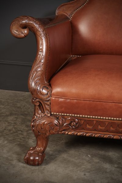 Magnificent Quality Mahogany & Leather Suite armchairs Antique Chairs 14