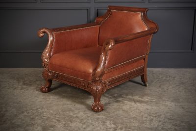 Magnificent Quality Mahogany & Leather Suite armchairs Antique Chairs 17