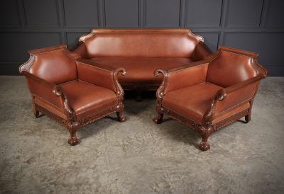 Magnificent Quality Mahogany & Leather Suite armchairs Antique Chairs 3