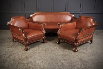 Magnificent Quality Mahogany & Leather Suite armchairs Antique Chairs 24