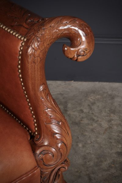 Magnificent Quality Mahogany & Leather Suite armchairs Antique Chairs 8