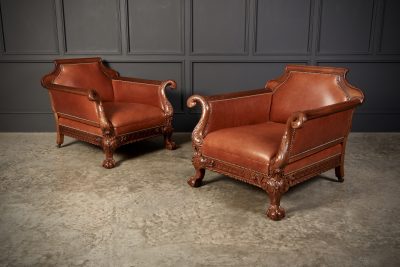 Magnificent Quality Mahogany & Leather Suite armchairs Antique Chairs 4