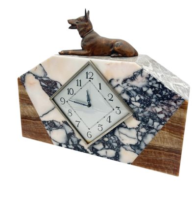 Gorgeous French Art Deco Marble & Alsatian Dog Figural Mantel Clock – ca1940 French mantel clock Antique Clocks 8