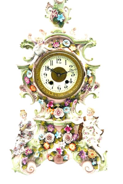 Fabulous Sitzendorf Porcelain Figural Mantel clock – ca1890 Mantel Clock Antique Clocks 3