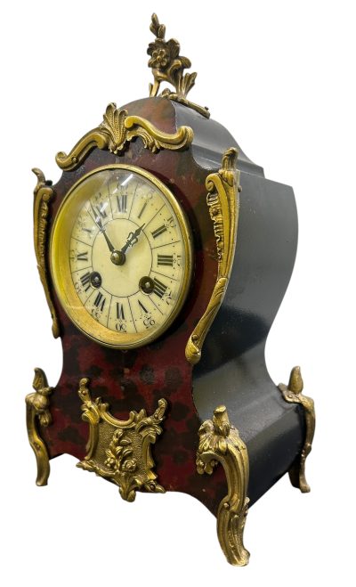 Exquisite Antique French Faux Tortoise shell & Ormolu Boulle Mantle Clock – circa 1890 French mantel clock Antique Clocks 12