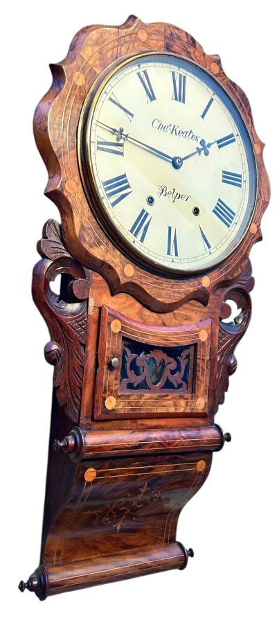 Wonderful Walnut & flame mahogany Drop Dial Wall Clock – ca1900 Dial Wall Clock Antique Clocks 14