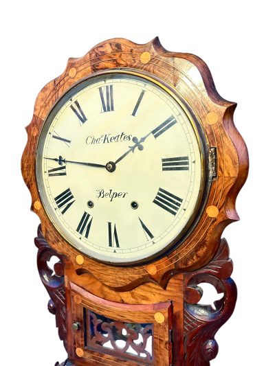 Wonderful Walnut & flame mahogany Drop Dial Wall Clock – ca1900 Dial Wall Clock Antique Clocks 16