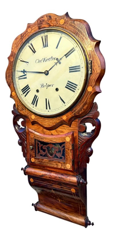 Wonderful Walnut & flame mahogany Drop Dial Wall Clock – ca1900 Dial Wall Clock Antique Clocks 15