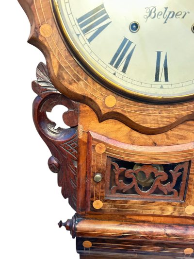 Wonderful Walnut & flame mahogany Drop Dial Wall Clock – ca1900 Dial Wall Clock Antique Clocks 4