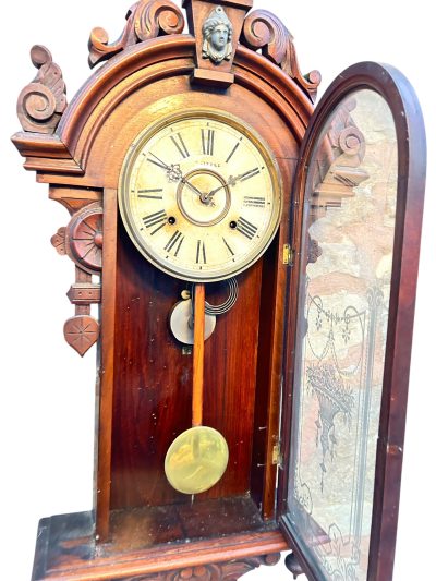 Fantastic American Drop Dial Mahogany case Wall clock – ca1890 - Image 6