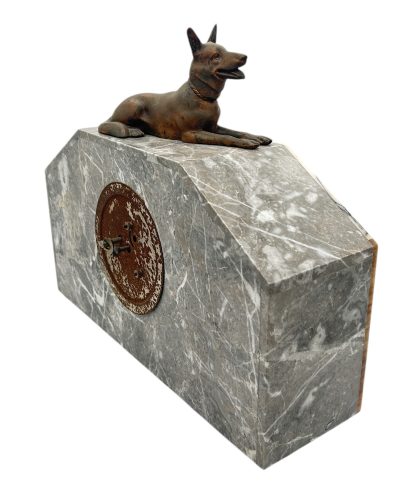 Gorgeous French Art Deco Marble & Alsatian Dog Figural Mantel Clock – ca1940 French mantel clock Antique Clocks 5