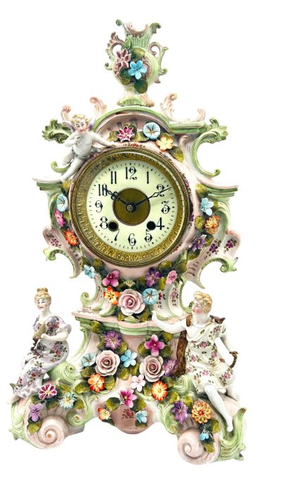 Fabulous Sitzendorf Porcelain Figural Mantel clock – ca1890 Mantel Clock Antique Clocks 11