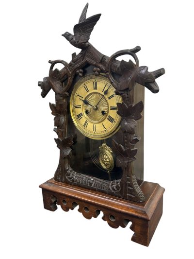 Fabulous carved Cuckoo Black Forest Mantel Clock – ca1890 Black forest Antique Clocks 7