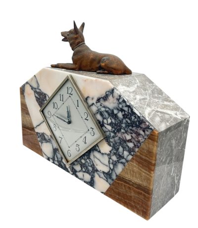 Gorgeous French Art Deco Marble & Alsatian Dog Figural Mantel Clock – ca1940 French mantel clock Antique Clocks 12