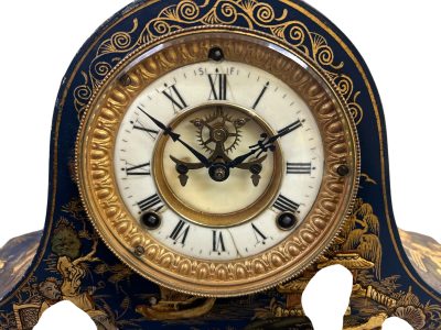 Fantastic Ansonia Coalport Blue Chinoiserie Hat Shaped Mantel Clock Mantel Clock Antique Clocks 8