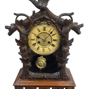 Fabulous carved Cuckoo Black Forest Mantel Clock – ca1890 Black forest Antique Clocks