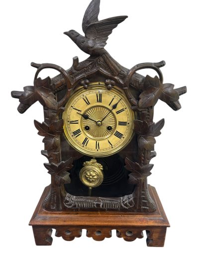 Fabulous carved Cuckoo Black Forest Mantel Clock – ca1890 Black forest Antique Clocks 3