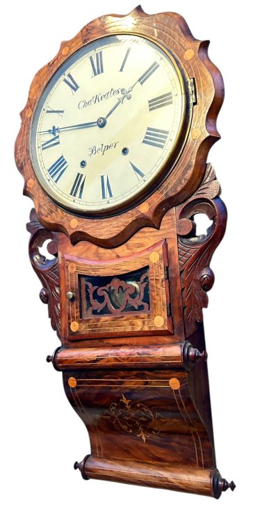 Wonderful Walnut & flame mahogany Drop Dial Wall Clock – ca1900 Dial Wall Clock Antique Clocks 9