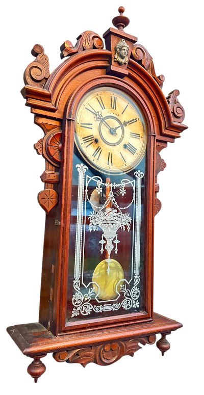 Fantastic American Drop Dial Mahogany case Wall clock – ca1890 - Image 7