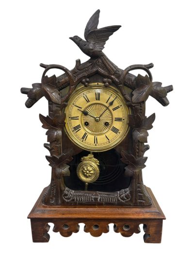 Fabulous carved Cuckoo Black Forest Mantel Clock – ca1890 Black forest Antique Clocks 10