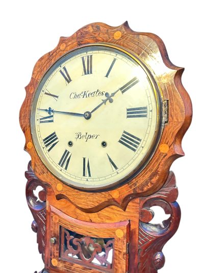 Wonderful Walnut & flame mahogany Drop Dial Wall Clock – ca1900 Dial Wall Clock Antique Clocks 10