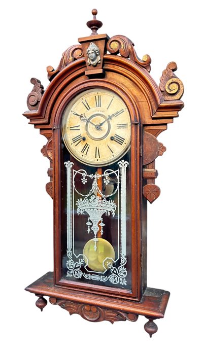 Fantastic American Drop Dial Mahogany case Wall clock – ca1890 - Image 2