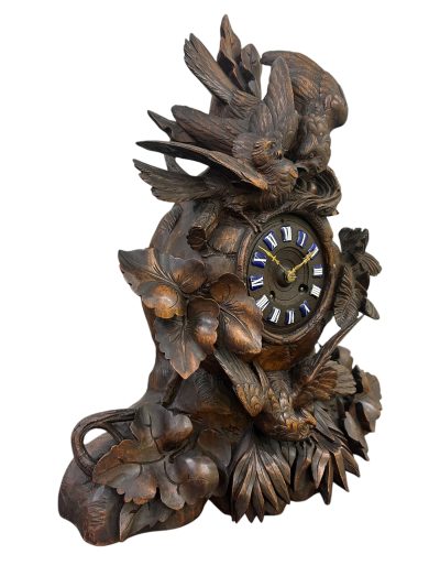 Exquisite carved Bird Black Forest Mantel Clock – ca1900 Mantel Clock Antique Clocks 15