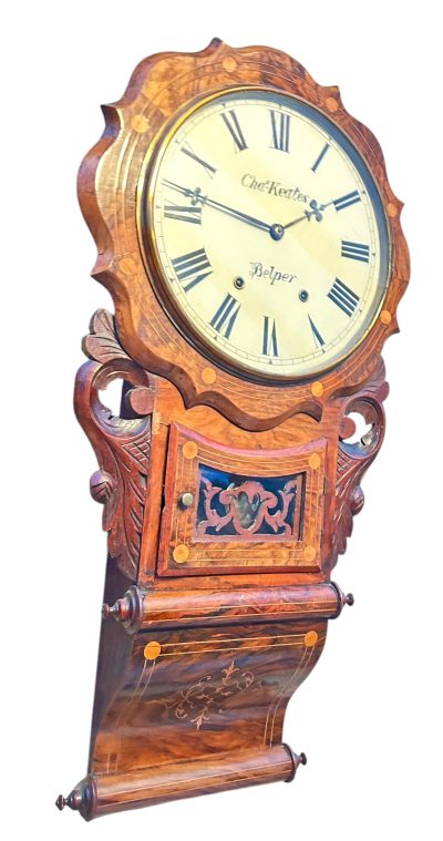 Wonderful Walnut & flame mahogany Drop Dial Wall Clock – ca1900 Dial Wall Clock Antique Clocks 7