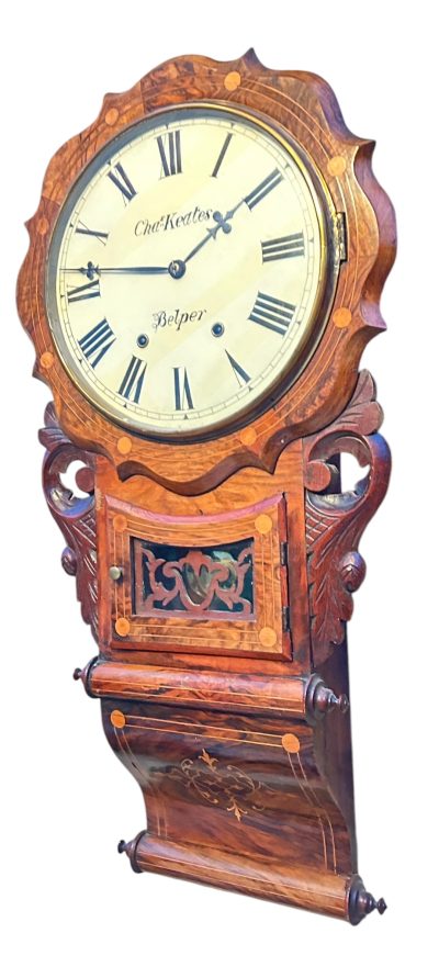 Wonderful Walnut & flame mahogany Drop Dial Wall Clock – ca1900 Dial Wall Clock Antique Clocks 11