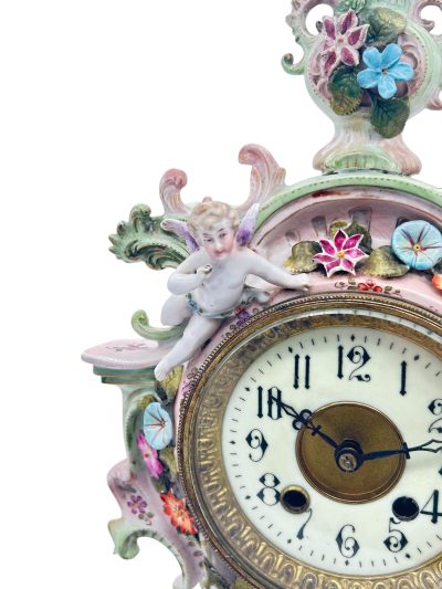 Fabulous Sitzendorf Porcelain Figural Mantel clock – ca1890 Mantel Clock Antique Clocks 6